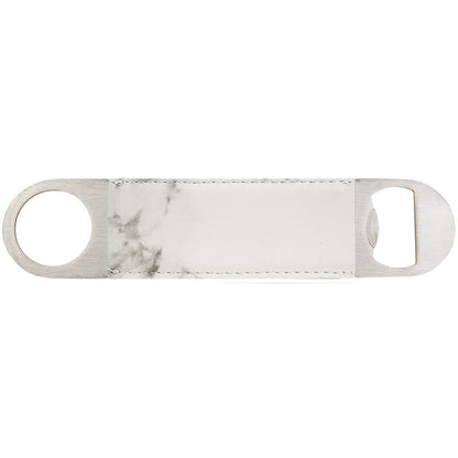 Personalized Laser Engraved 1 1/2" x 7" White Marble  Leatherette Bottle Opener