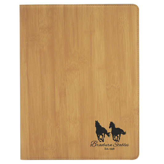 Personalized Laser Engraved 9 1/2" x 12" Bamboo  Leatherette Portfolio with Notepad