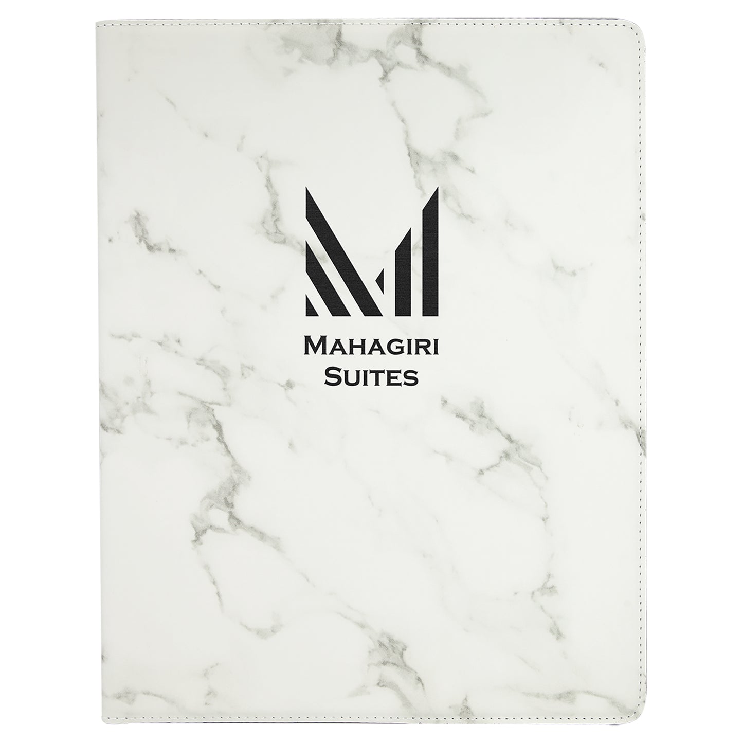 Personalized Laser Engraved 9 1/2" x 12" White Marble  Leatherette Portfolio with Notepad