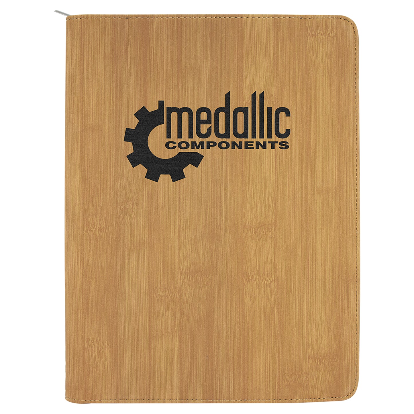 Personalized Laser Engraved 9 1/2" x 12" Bamboo with Zipper  Leatherette Portfolio with Notepad