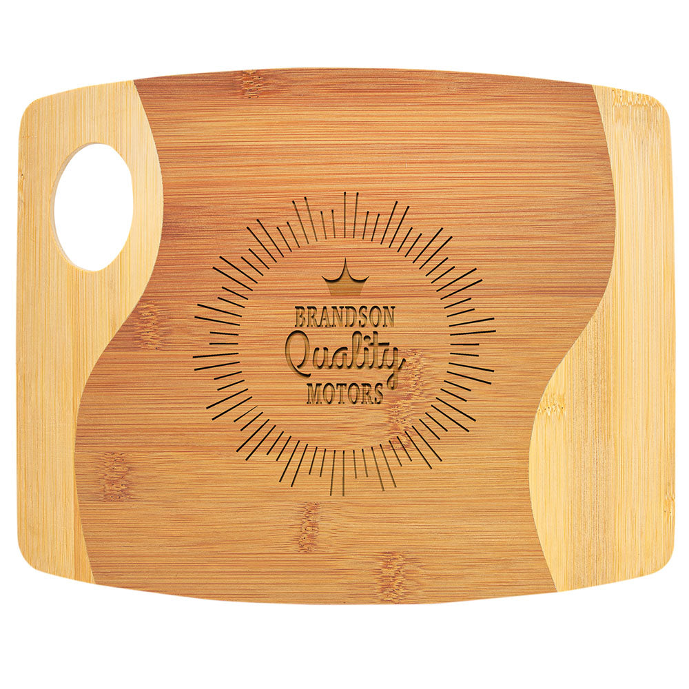 Personalized Laser Engraved 11" x 9" x 5/16" Bamboo Two Tone Cutting Board with Handle