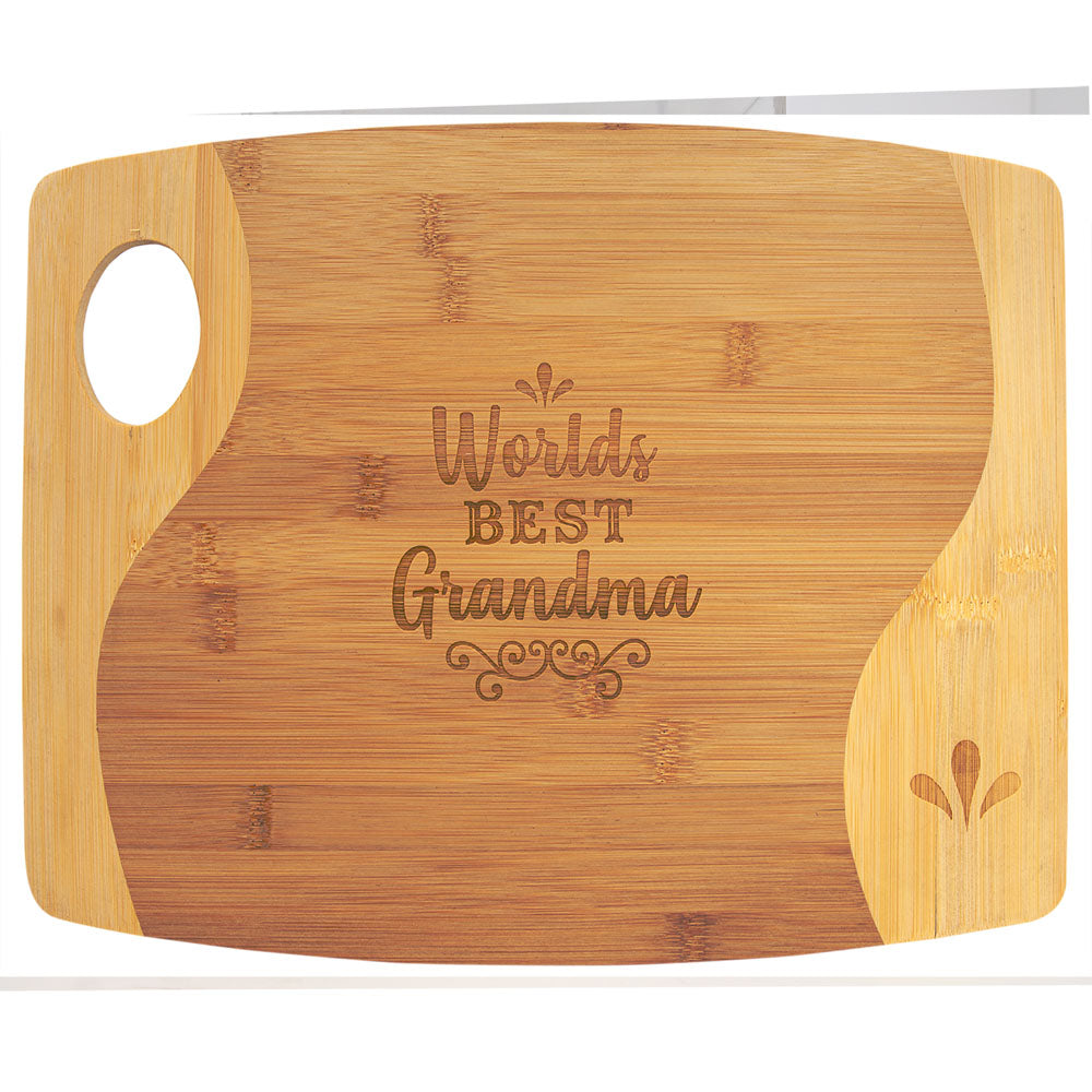 Personalized Laser Engraved 11" x 9" x 5/16" Bamboo Two Tone Cutting Board with Handle