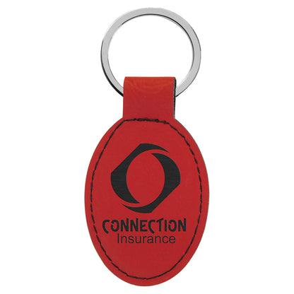 Personalized Laser Engraved 3" x 1 3/4" Red  Leatherette Oval Keychain