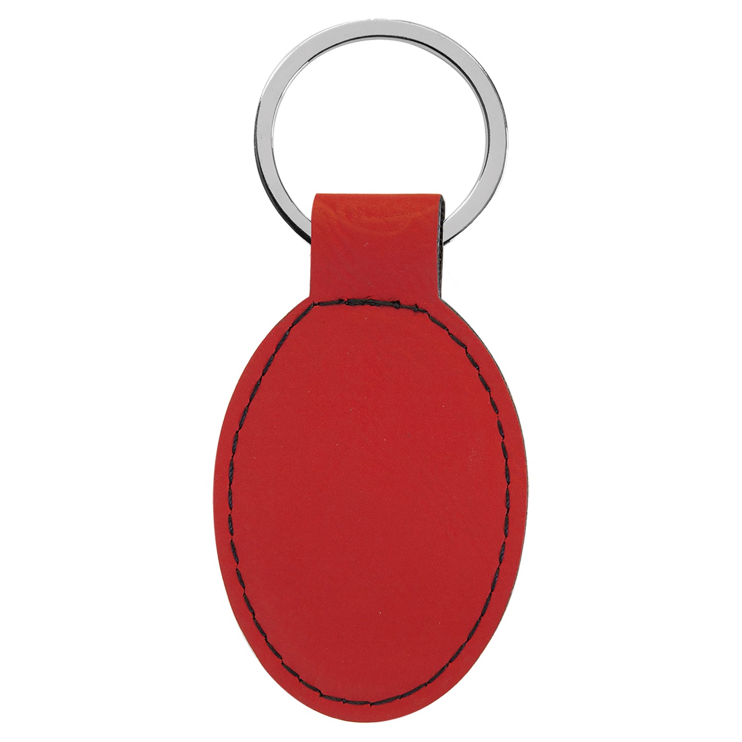 Personalized Laser Engraved 3" x 1 3/4" Red  Leatherette Oval Keychain