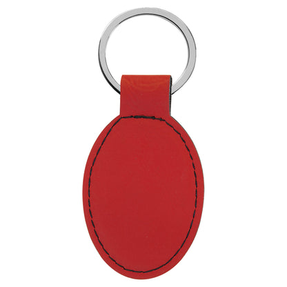 Personalized Laser Engraved 3" x 1 3/4" Red  Leatherette Oval Keychain