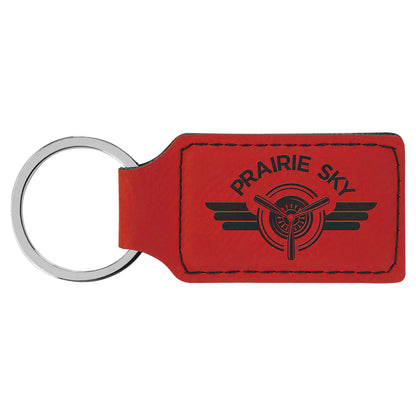 Personalized Laser Engraved 2 3/4" x 1 1/4" Red  Leatherette Rectangle Keychain