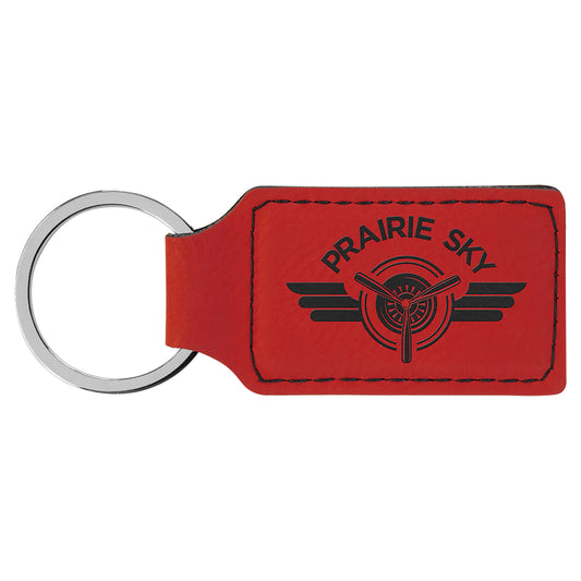 Personalized Laser Engraved 2 3/4" x 1 1/4" Red  Leatherette Rectangle Keychain