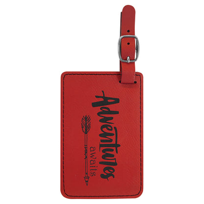 Personalized Laser Engraved 4 1/4" x 2 3/4" Red  Leatherette Luggage Tag