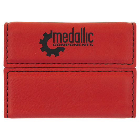  Personalized Laser Engraved 3 3/4" x 2 3/4" Red Leatherette Hard Business Card Holder