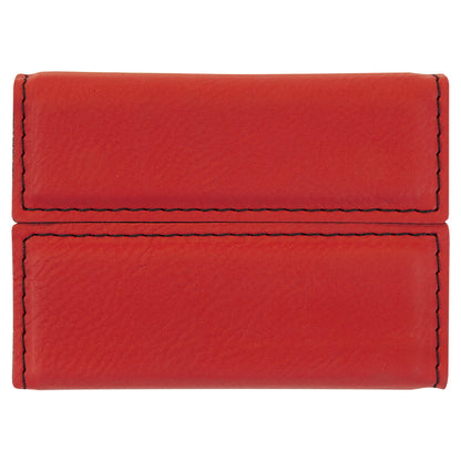 Personalized Laser Engraved 3 3/4" x 2 3/4" Red  Leatherette Hard Business Card Holder