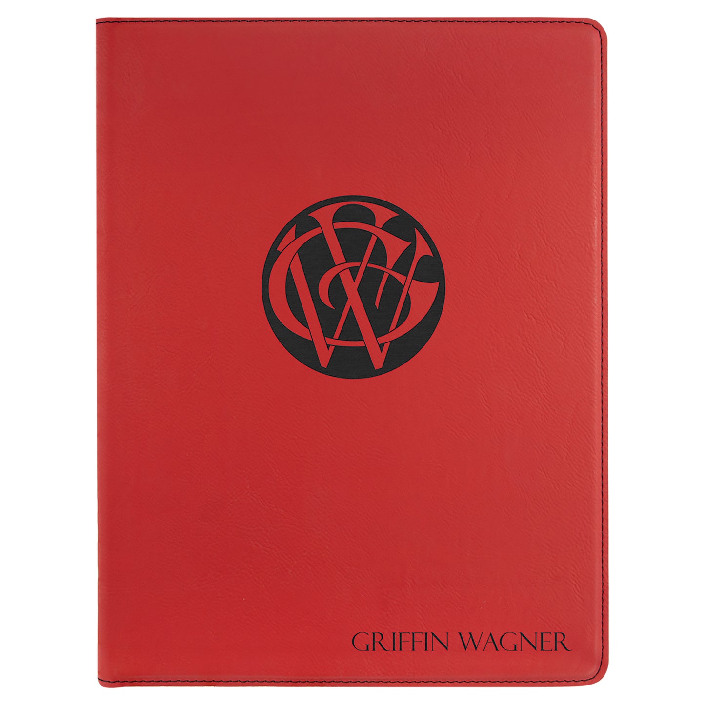 Personalized Laser Engraved 9 1/2" x 12" Red Laserable Leatherette Portfolio with Notepad