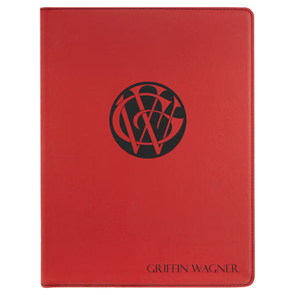 Personalized Laser Engraved 9 1/2" x 12" Red Laserable Leatherette Portfolio with Notepad