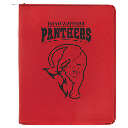 Personalized Laser Engraved 9 1/2" x 12" Red  Leatherette Portfolio with Zipper and Notepad