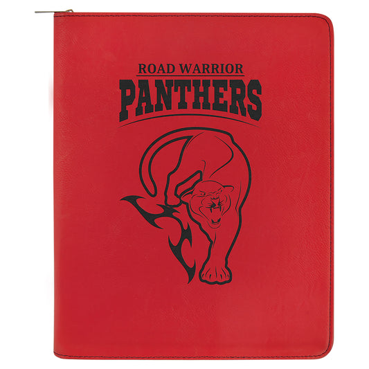 Personalized Laser Engraved 9 1/2" x 12" Red  Leatherette Portfolio with Zipper and Notepad