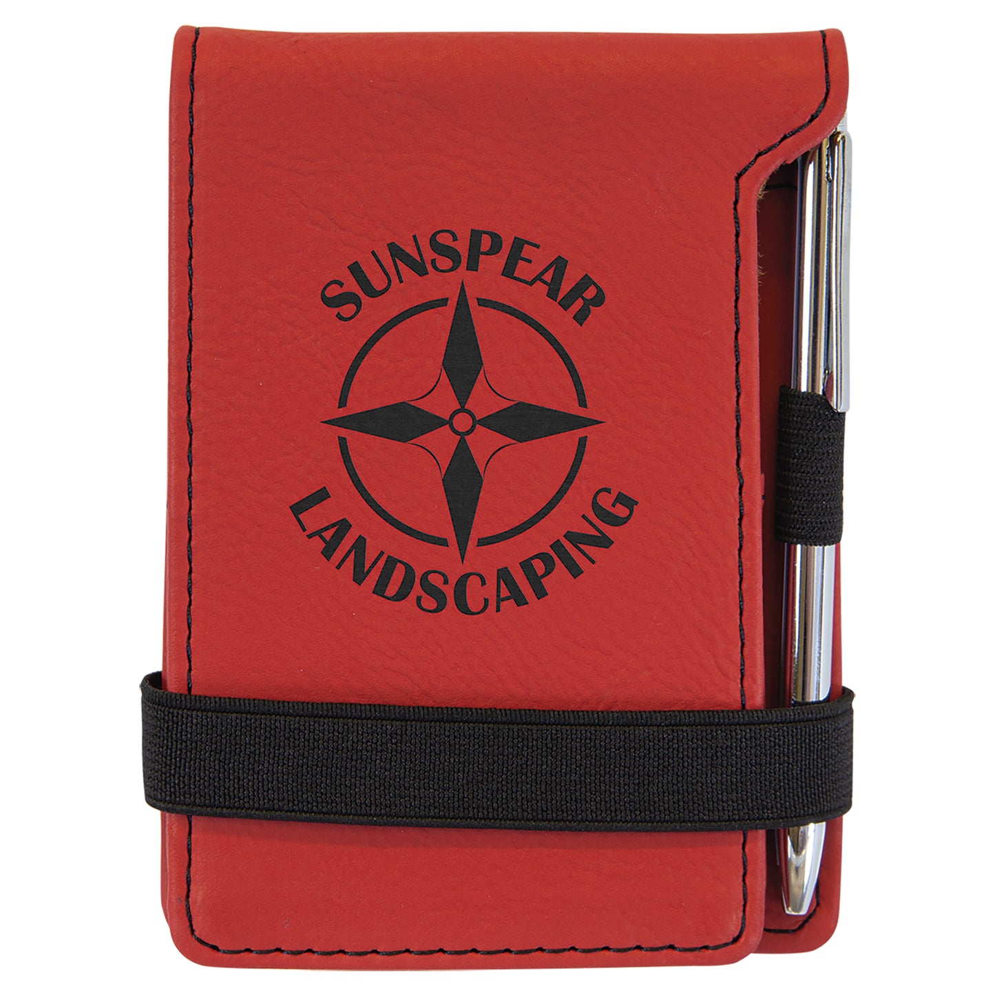  Personalized Laser Engraved 3 1/4" x 4 3/4" Red Leatherette Mini Notepad with Pen