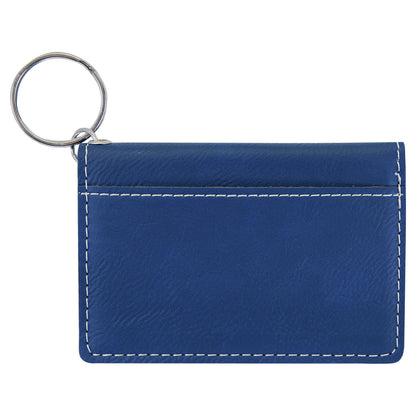 Personalized Laser Engraved 4 1/4" x 3" Blue/Silver  Leatherette Keychain ID Holder