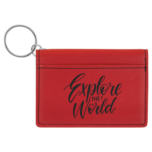 Personalized Laser Engraved 4 1/4" x 3" Red  Leatherette Keychain ID Holder