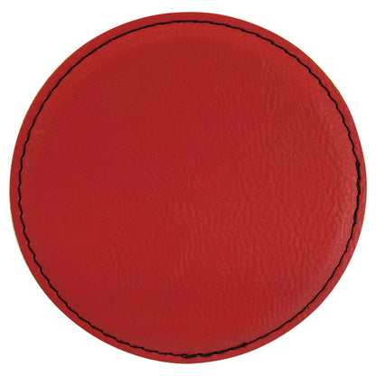 Personalized Laser Engraved 4" Round Red  Leatherette Coaster