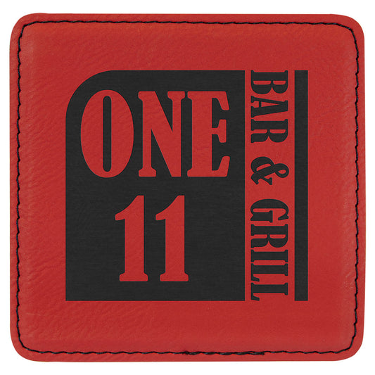 Personalized Laser Engraved 4" x 4" Square Red  Leatherette Coaster