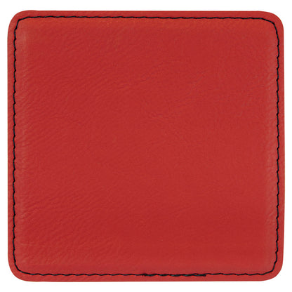 Personalized Laser Engraved 4" x 4" Square Red  Leatherette Coaster