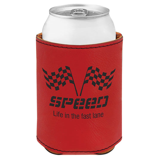 Personalized Laser Engraved 3 3/4" Red  Leatherette Beverage Holder