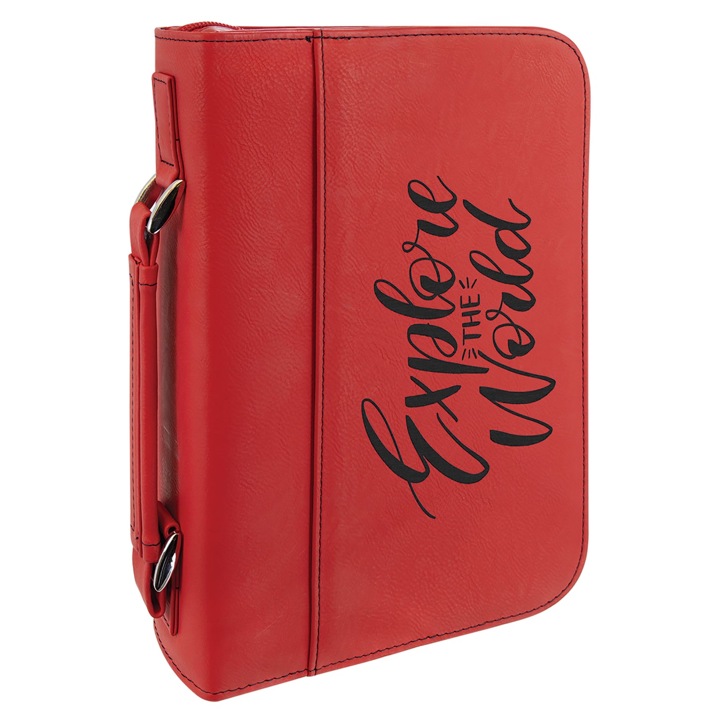  Personalized Laser Engraved 7 1/2" x 10 3/4" Red Leatherette Book/Bible Cover with Handle and Zipper