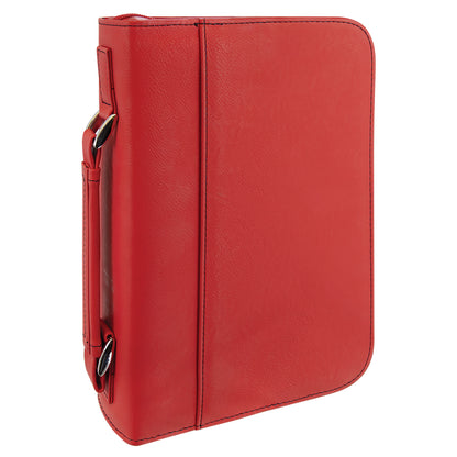 Personalized Laser Engraved 7 1/2" x 10 3/4" Red Leatherette Book/Bible Cover with Handle and Zipper