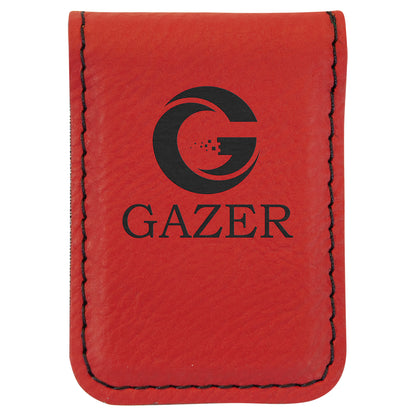 Personalized Laser Engraved 1 3/4" x 2 1/2" Red  Leatherette Money Clip