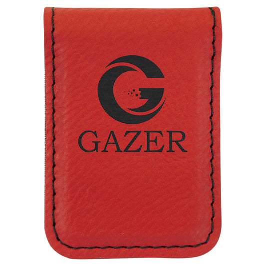 Personalized Laser Engraved 1 3/4" x 2 1/2" Red  Leatherette Money Clip