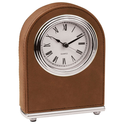 Personalized Laser Engraved 5 1/2" Dark Brown  Leatherette Arch Desk Clock