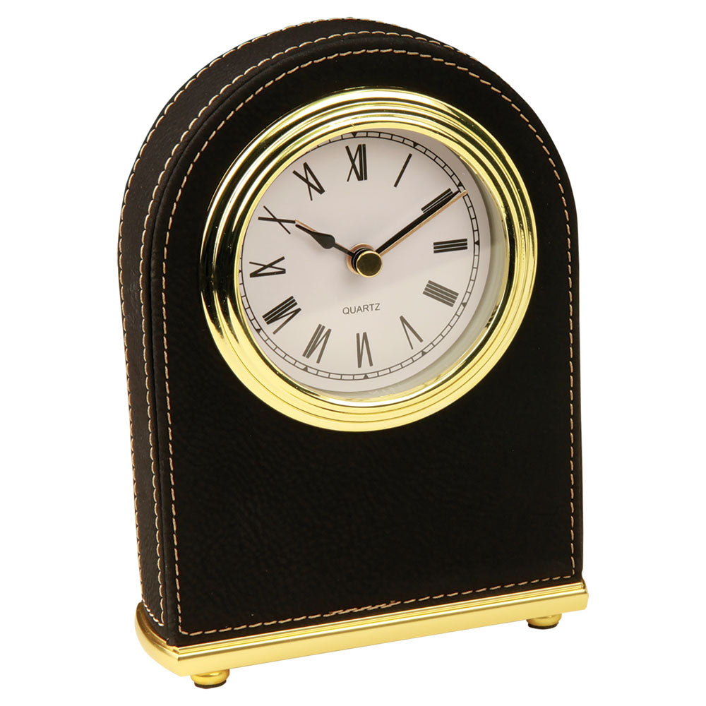 Personalized Laser Engraved 5 1/2" Black/Gold  Leatherette Arch Desk Clock