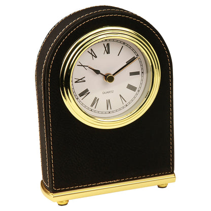 Personalized Laser Engraved 5 1/2" Black/Gold  Leatherette Arch Desk Clock