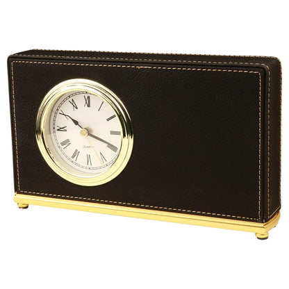 Personalized Laser Engraved 7 1/2" x 4 1/2" Black/Gold  Leatherette Horizontal Desk Clock