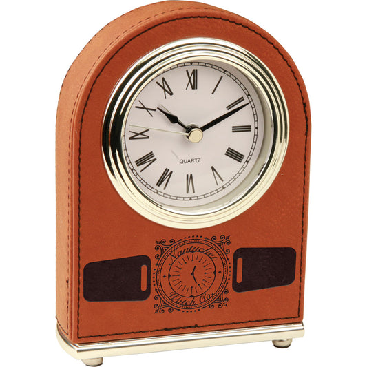 Personalized Laser Engraved 5 1/2" Rawhide  Leatherette Arch Desk Clock