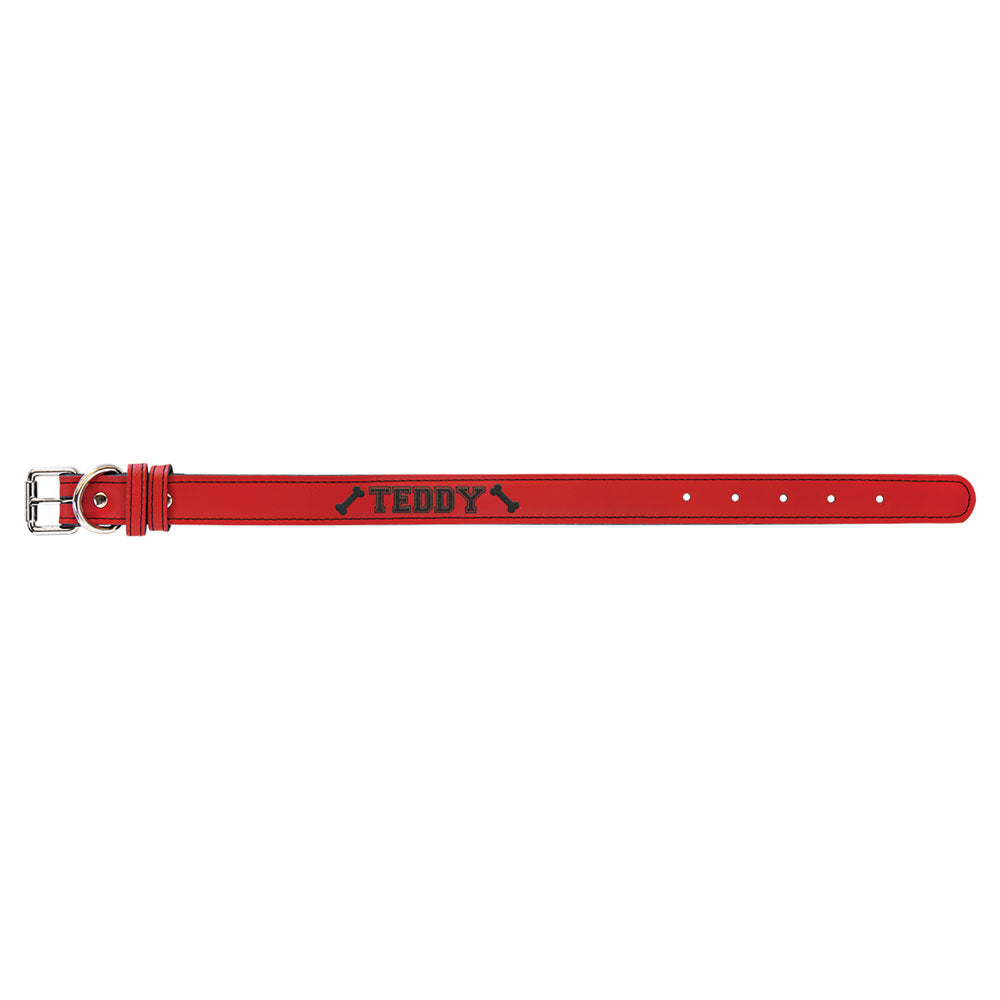 Personalized Laser Engraved Small 15" x 3/4" Red  Leatherette Dog Collar