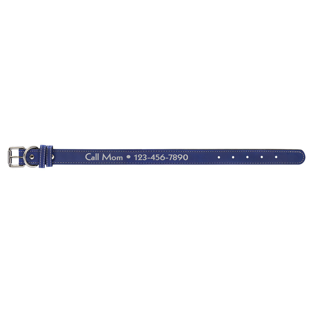 Personalized Laser Engraved Medium 19" x 1" Blue/Silver  Leatherette Dog Collar