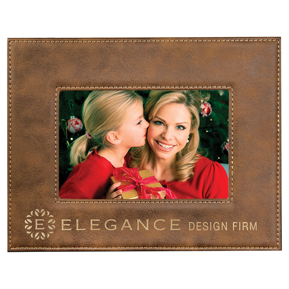  Personalized Laser Engraved 4" x 6" Rustic/Gold Leatherette Photo Frame