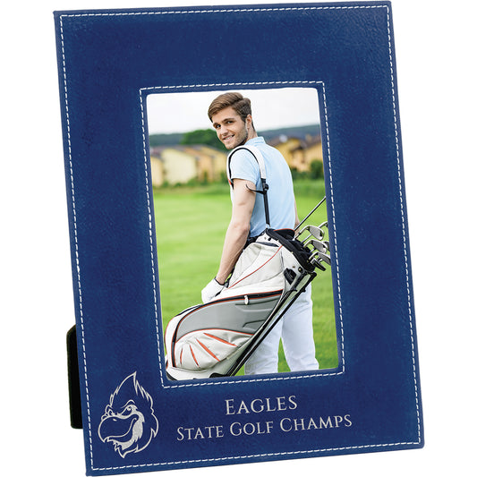 Personalized Laser Engraved 4" x 6" Blue/Silver Laserable Leatherette Photo Frame