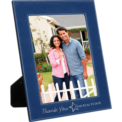 Personalized Laser Engraved 4" x 6" Blue/Silver Laserable Leatherette Photo Frame