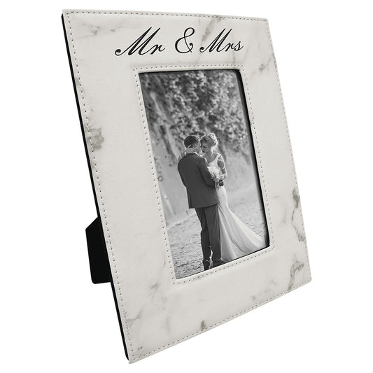  Personalized Laser Engraved 4" x 6" White Marble Leatherette Photo Frame