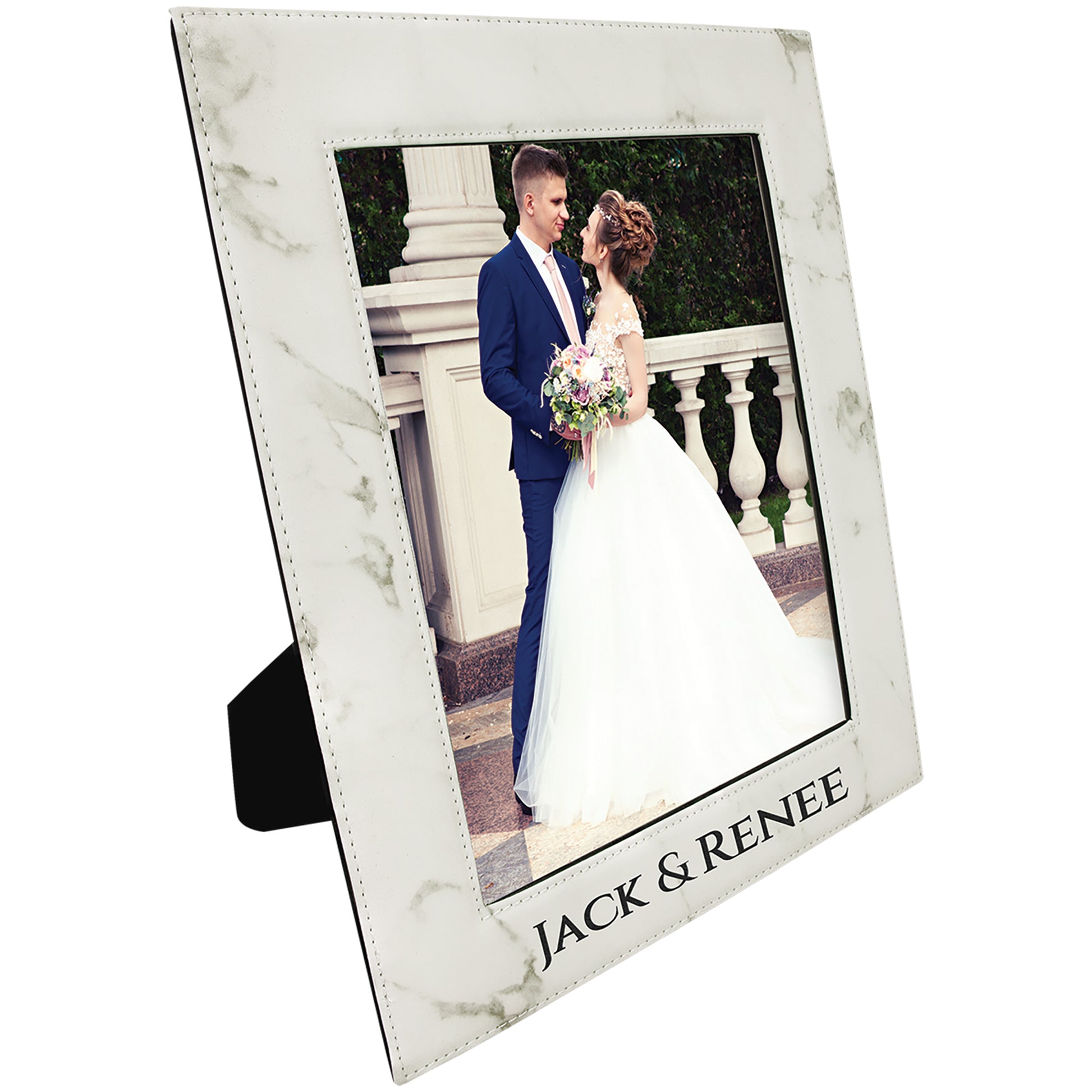  Personalized Laser Engraved 8" x 10" White Marble Leatherette Photo Frame