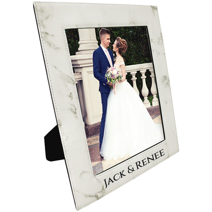 Personalized Laser Engraved 8" x 10" White Marble  Leatherette Photo Frame