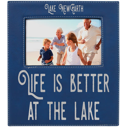  Personalized Laser Engraved 4" x 6" Blue/Silver Leatherette Photo Frame with 4 1/4" x 7 7/8" Engraving Area