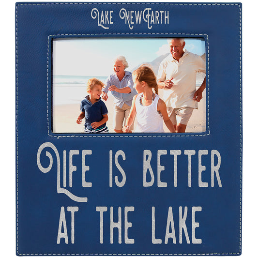 Personalized Laser Engraved 4" x 6" Blue/Silver Leatherette Photo Frame with 4 1/4" x 7 7/8" Engraving Area