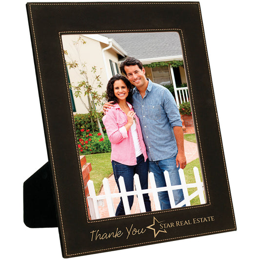  Personalized Laser Engraved 8" x 10" Black/Gold Leatherette Photo Frame