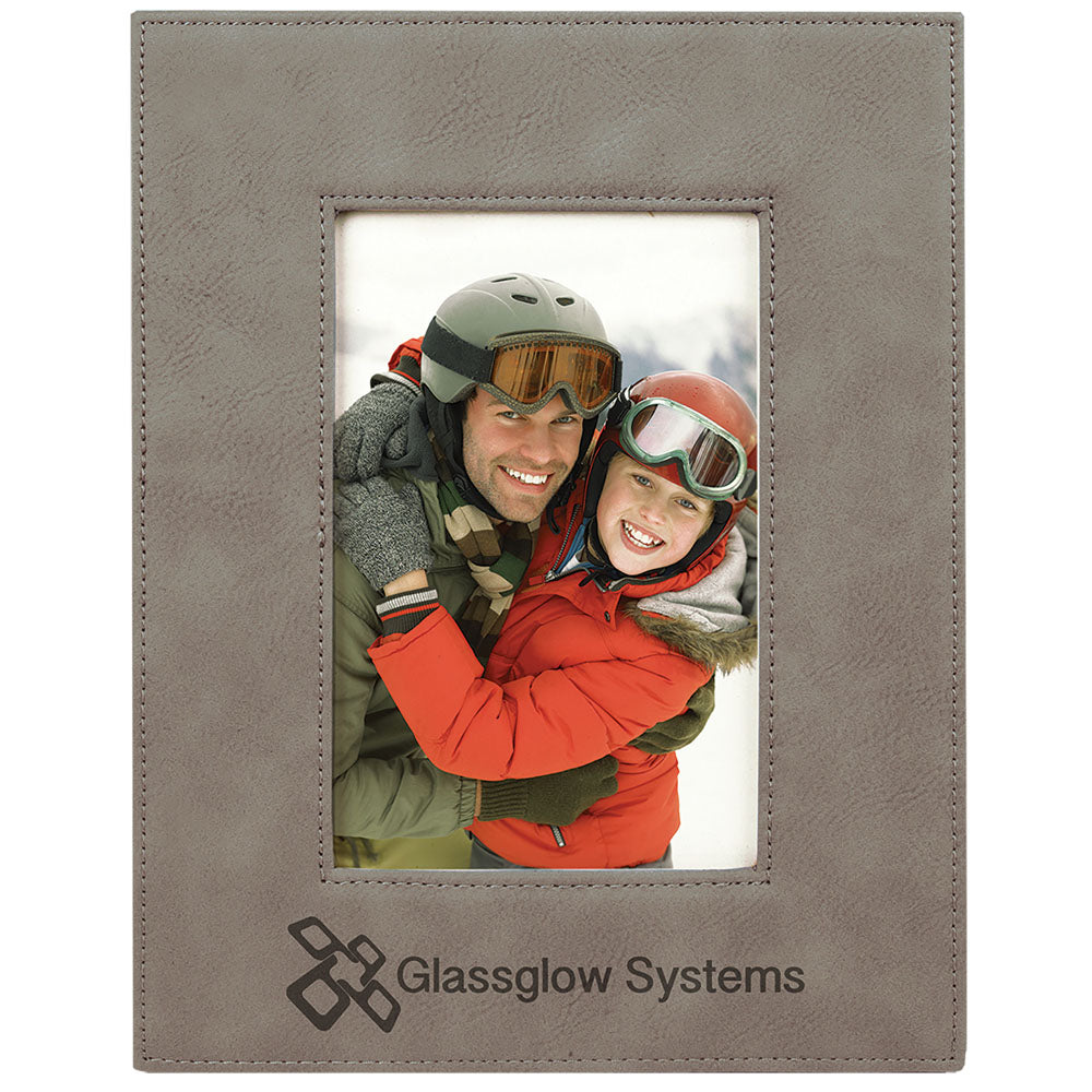 Personalized Laser Engraved 4" x 6" Gray Laserable Leatherette Photo Frame