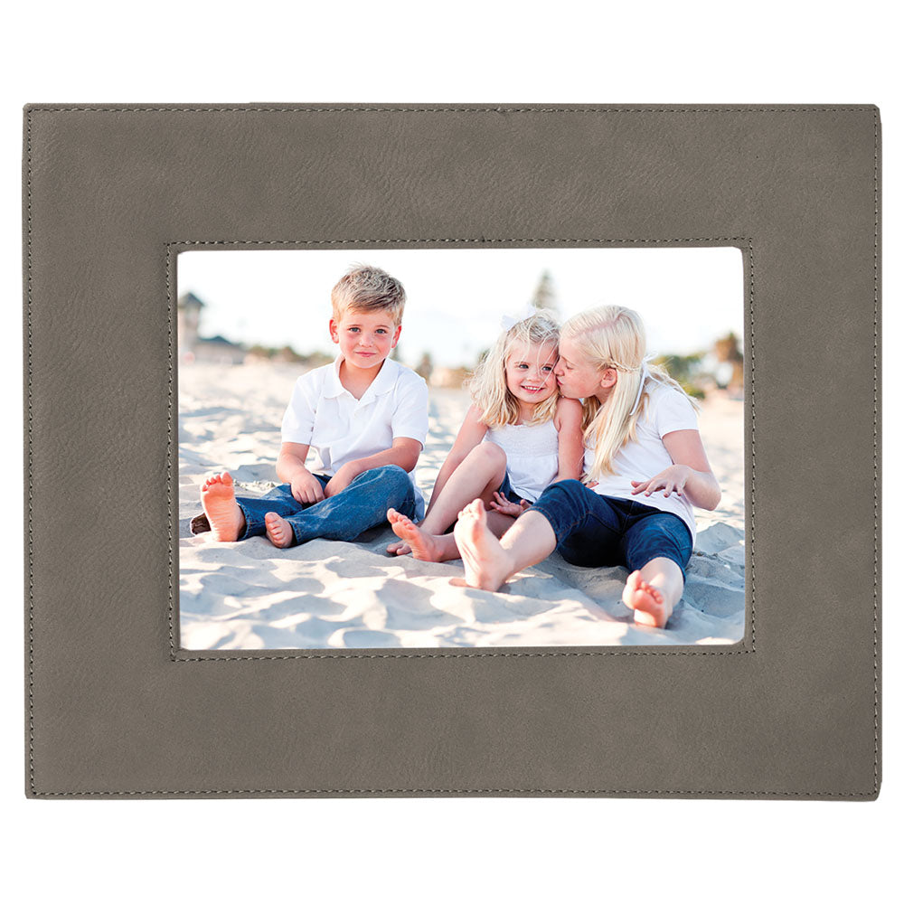 Personalized Laser Engraved 4" x 6" Gray Laserable Leatherette Photo Frame