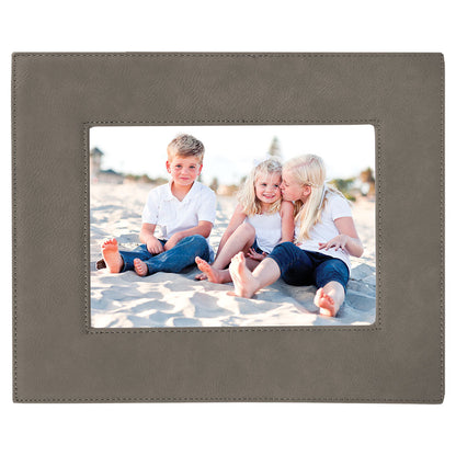 Personalized Laser Engraved 4" x 6" Gray Laserable Leatherette Photo Frame