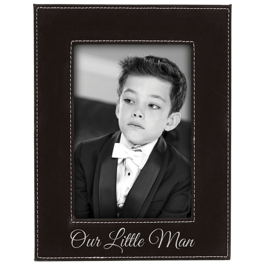  Personalized Laser Engraved 4" x 6" Black/Silver Leatherette Photo Frame