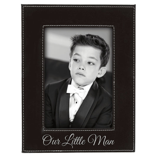 Personalized Laser Engraved 4" x 6" Black/Silver Laserable Leatherette Photo Frame